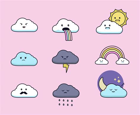 Set Of Cute Kawaii Cloud Illustration 3181135 Vector Art At Vecteezy