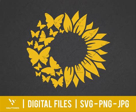 Sunflower Butterfly Svg Sunflower With Butterfly Png Retro Etsy