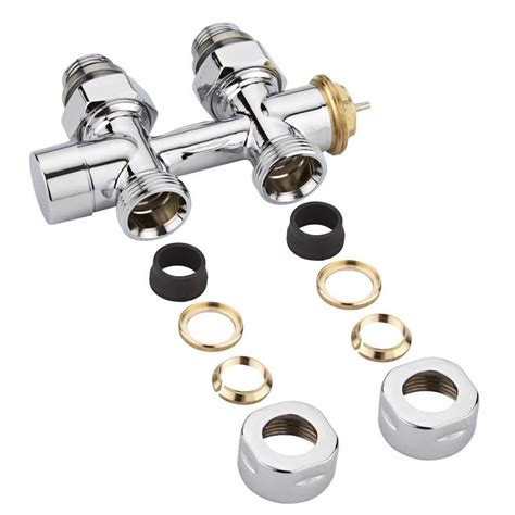 Milano Chrome Thermostatic H Block Straight Radiator Valves 15mm Copper Euro Cone Adapters