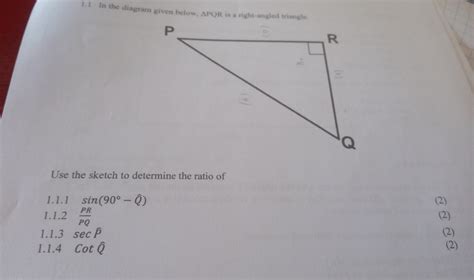 Solved In The Diagram Given Below Delta Pqr Is A Right Angled