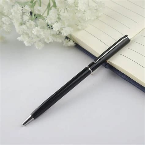 Super Thin Whirled Stainless Metal Ballpoint Pen Business luxury Black ...