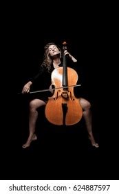 Sexy Beautiful Naked Woman Posing Cello Stock Photo 261409064