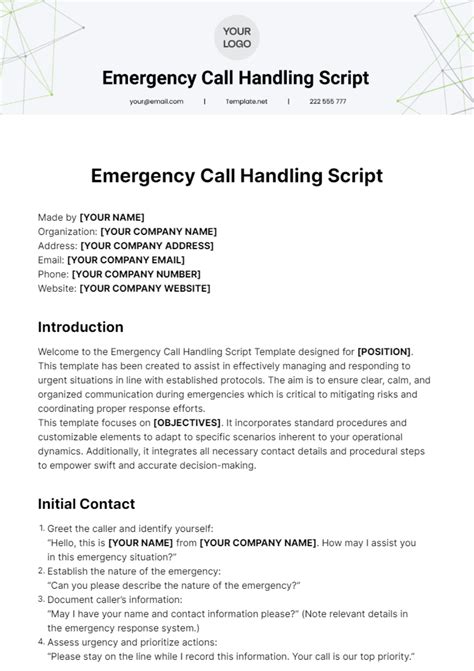 Free Emergency Call Script Template Edit Online And Download