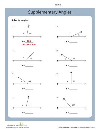 Supplementary Angles Worksheet With Answers