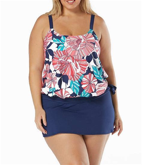 Beach House Plus Size Deco Garden Print Side Tie Blouson Sarah Tankini Swim Top And Paloma Beach