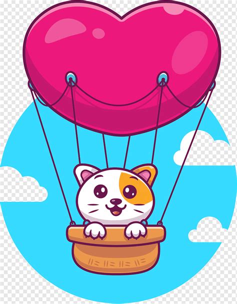 Cat With Love Hot Air Balloon Cartoon Png Pngwing