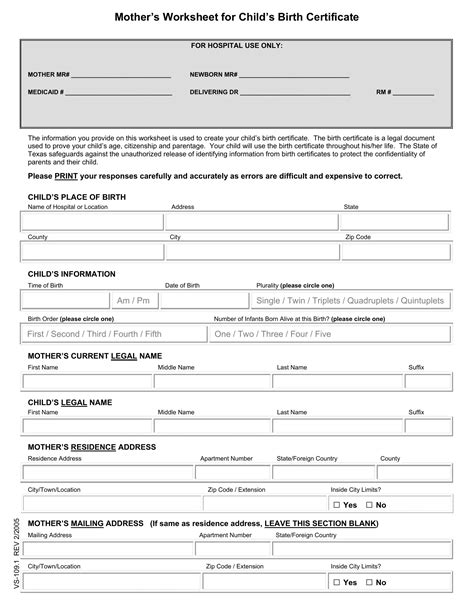 Child Birth Certificate Texas Template Pdf Form Formspal