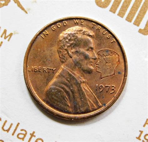 1973 Uncirculated Lincoln Head Memorial Cent Counter Stamped With Bust