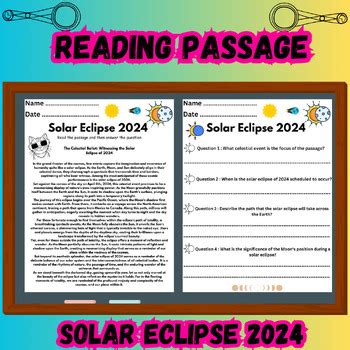 Solar Eclipse 2024 Reading Passages Comprehension Activities Main Idea