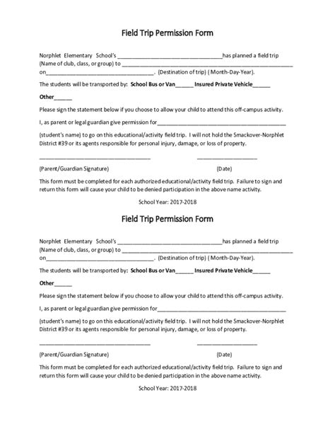 Fillable Online Nes Field Trip Form Fax Email Print Pdffiller