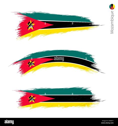 Set Of Grunge Textured Flag Of Mozambique Three Versions Of National