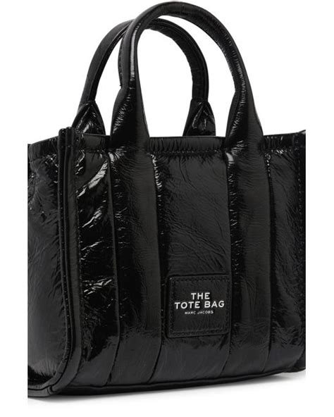 Marc Jacobs Leather The Shiny Crinkle Micro Tote Bag In Black Lyst Uk