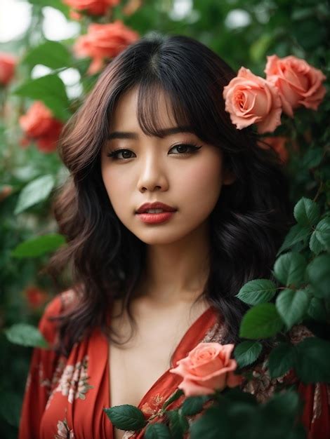 Premium Photo Elegant Portrait Of An Asian Woman Embracing Nature