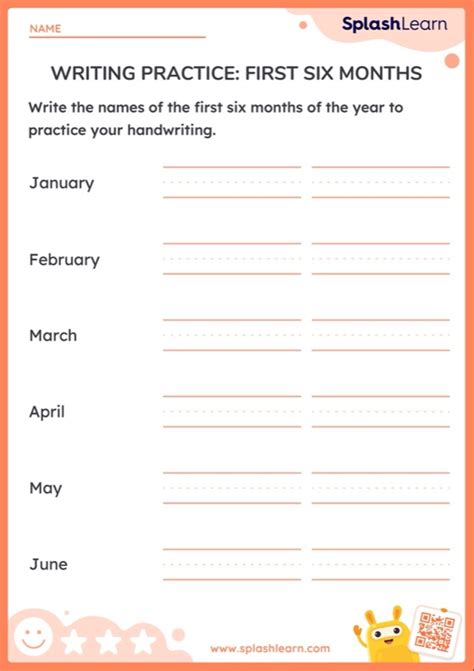 Writing Practice First Six Months — Printable Ela Worksheet