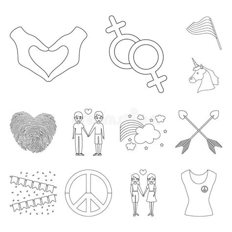 Gay And Lesbian Outline Icons In Set Collection For Design Sexual Minority And Attributes Vector