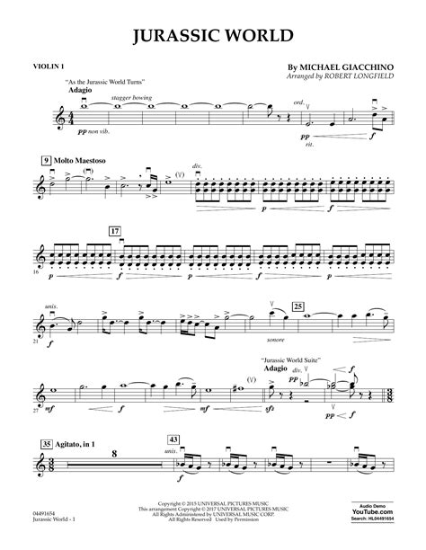 Jurassic World Violin 1 By Robert Longfield Sheet Music For Orchestra At Sheet Music Direct