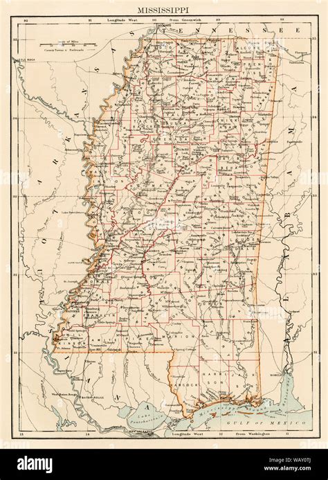 Vintage Map Of Mississippi High Resolution Stock Photography And Images