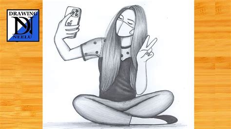 How To Draw A Sitting Girl Taking Selfie Pencil Sketch For Beginner