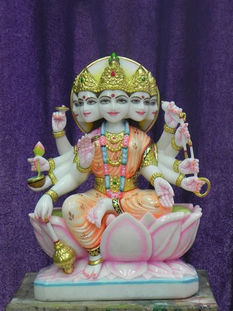 White Painted Marble Panchmukhi Gayatri Mata Statue For Worship Size