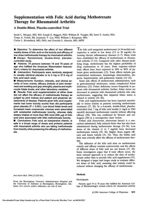 (PDF) Supplementation with folic acid during methotrexate therapy for rheumatoid arthritis: A ...