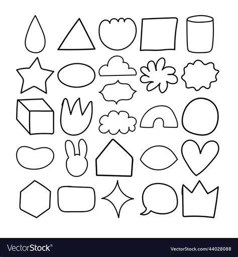 Shapes hand drawn doodle line art outline set Vector Image