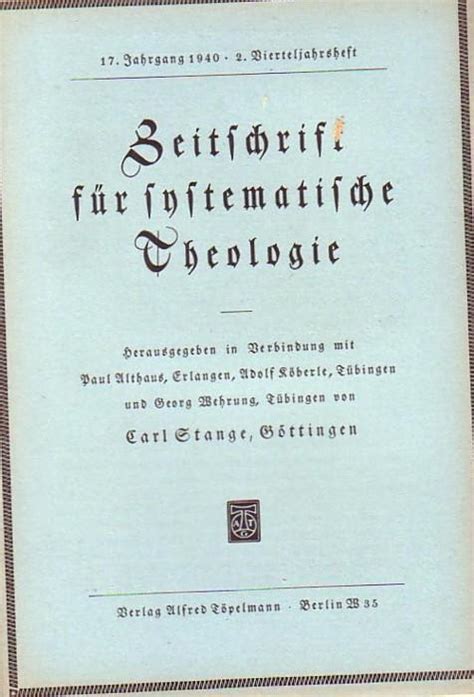 Zeitschrift F R Systematische Theologie Jahrgang