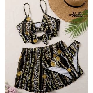 Pcs Set Tribal Swimwear Bikini Swimsuit With Shorts Korean Beach Wear Shopee Philippines
