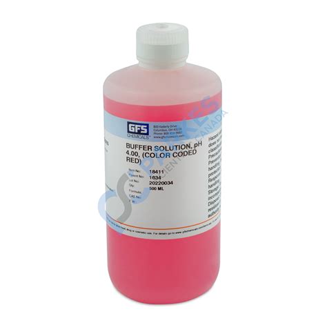 Buffer Solution Item 1634 PH 4 00 Color Coded Red NIST