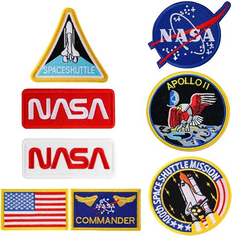 Bügel Aufnäher im 8 teiligen Set mit US Flagge NASA Logo 100 Space