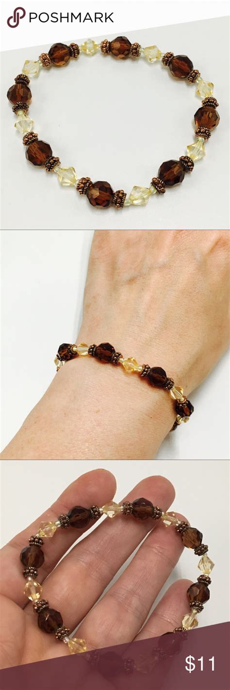 Faceted Crystal Stretch Bracelet Gold Brown Copper Gold Bracelet