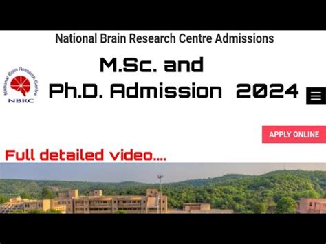 Nbrc Admission In M Sc And Ph D In Nbrc Application Form