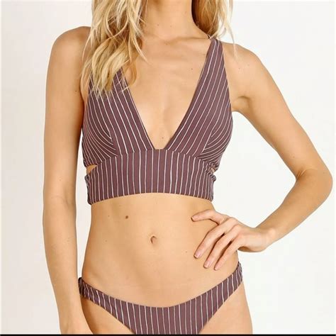 Vitamin A Swim Vitamin A Swim Bikini Nicole Top California High Cut Bottom Cigar Stripe S
