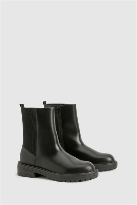 Wide Fit Ankle Detail Pu Chelsea Boots Boohoo Uk