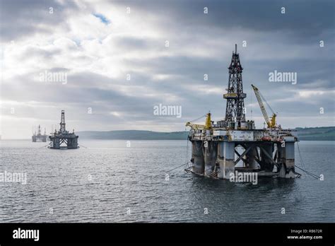 Offshore Oil Drilling Platforms Anchored In Cromarty Firth Near