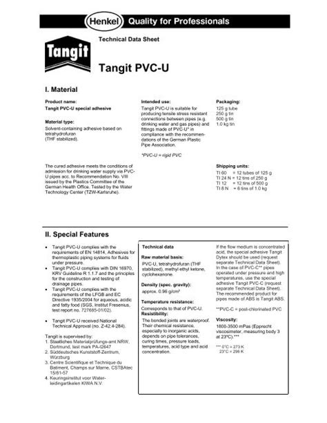 Mucchio Scuola Materna Rivale Henkel Tangit Pvc U Scheda Sicurezza