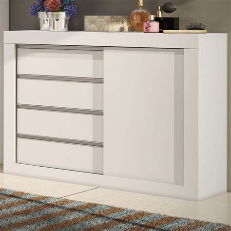 Cômoda 1 Porta de Correr 4 Gavetas Branco 9040 Percasa