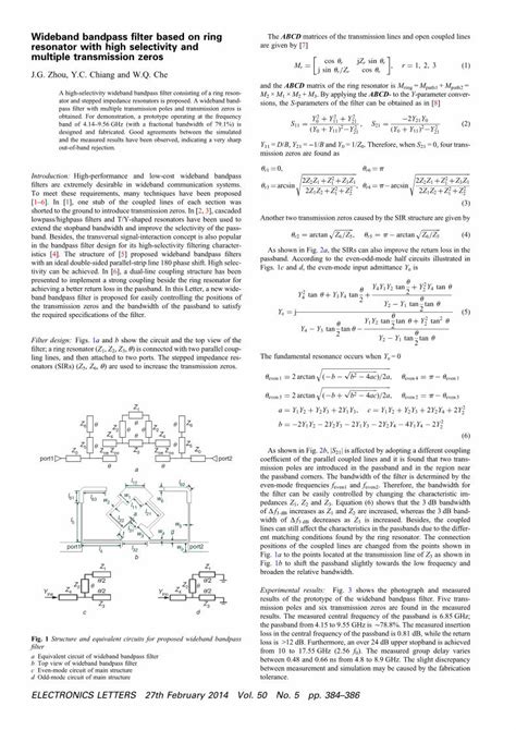 Pdf Wideband Bandpass Filter Based On Ring Resonator With High