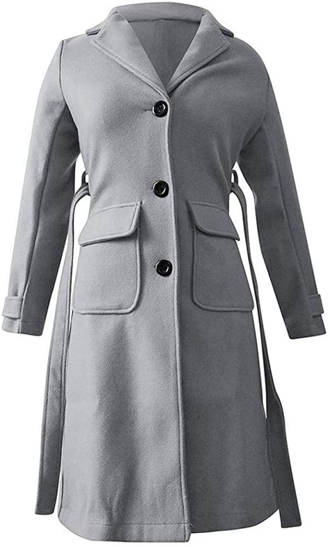 Damen Winterjacke Lang Kolylong Frauen Elegant Wollmantel mit Gürtel