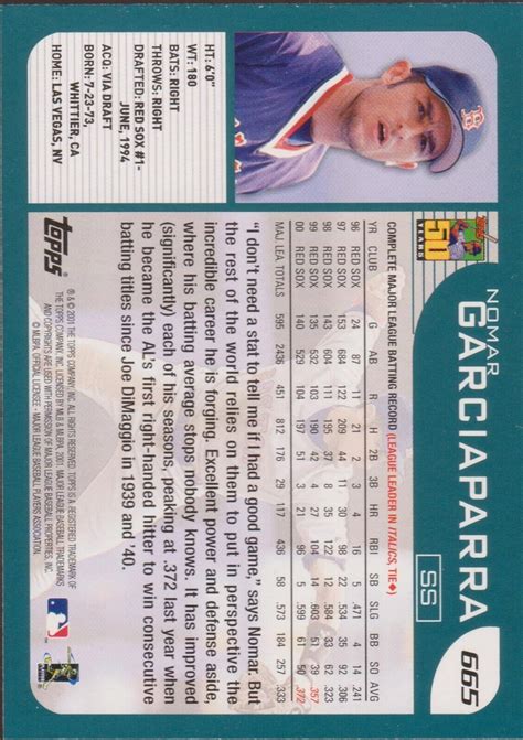 2001 Topps 665 Nomar Garciaparra Boston Red Sox HOF Baseball Card EBay