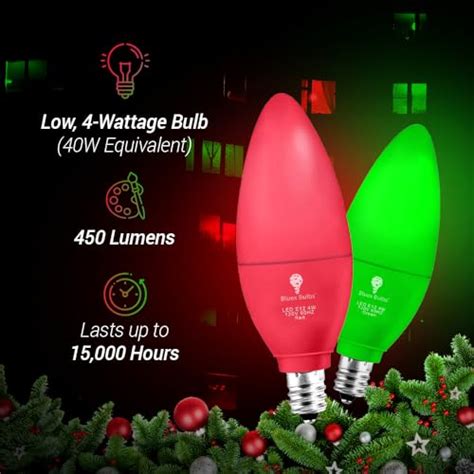 2 Pack BlueX LED Candle Red Light Bulb 4W 40Watt Equivalent E12