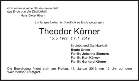 Traueranzeigen von Theodor Körner stuttgart gedenkt de