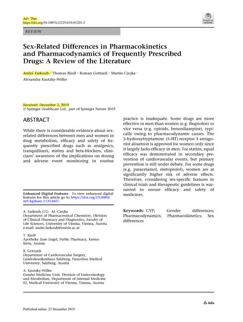 Pharmacodynamics Rel Sex Review Sex Related Differences In Pharmacokinetics And