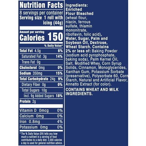 Pillsbury Cinnamon Rolls Nutrition Label