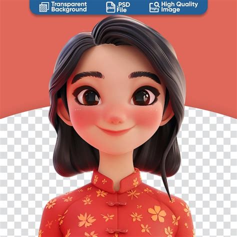 Premium Psd 3d Render Illustration Cute Chinese Woman Avatar Icon Celebrating Chinese New Year