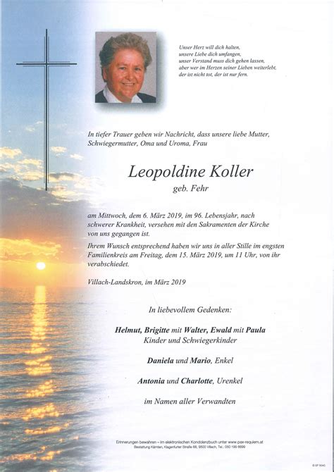 Parte für Leopoldine Koller pax requiem