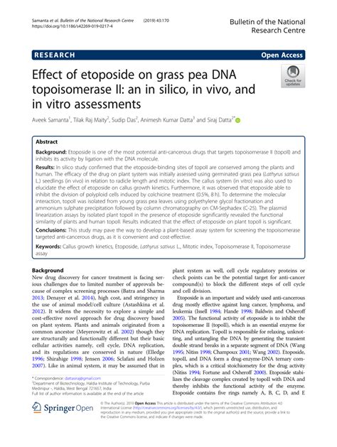 Pdf Effect Of Etoposide On Grass Pea Dna Topoisomerase Ii An In