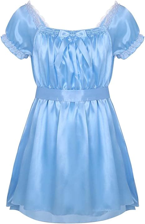 Inlzdz Mens Sissy Crossdress Lingerie Ruffled Frilly Satin High Low Dress Maid Underwear
