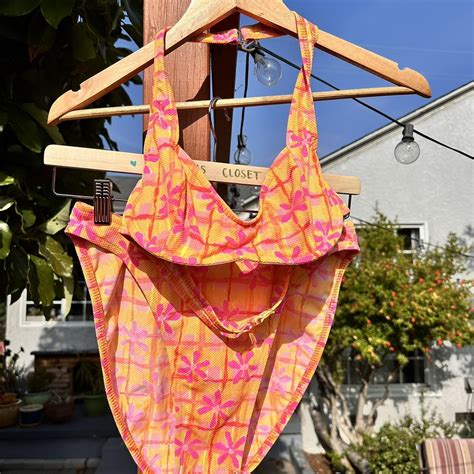 Vintage Neon Floral Bikini Set Brand Mystic Bay Depop