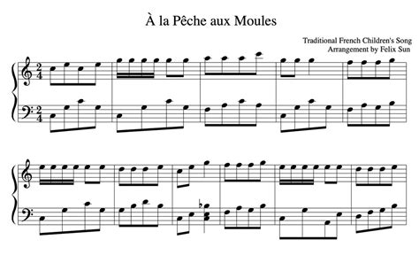 À La Pêche Aux Moules Piano Sheet Music Traditional French Children s