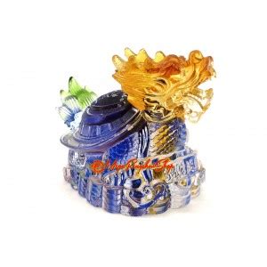 Colorful Liuli Feng Shui Dragon Tortoise On Bed Of Treasure